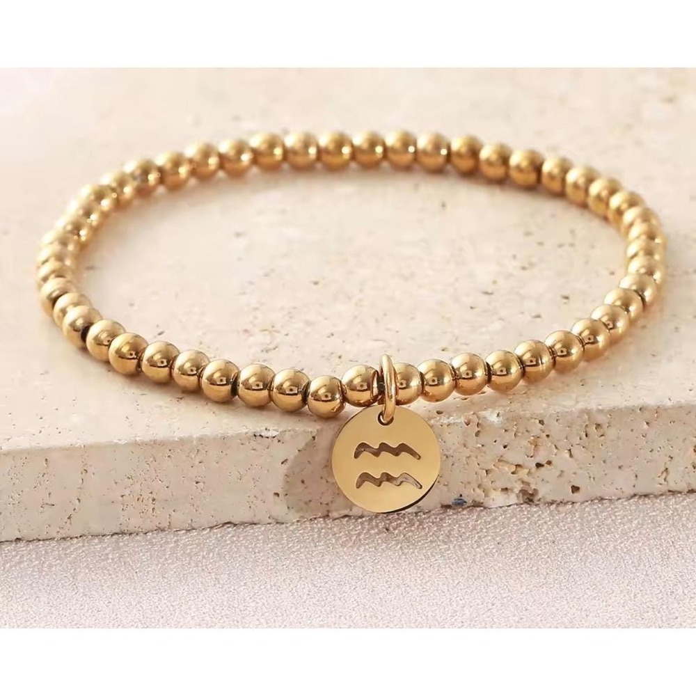 Aquarius Zodiac 14k Gold plated Beaded Stretch bracelet Celestial Astrology